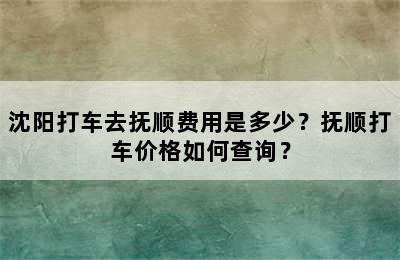 沈阳打车去抚顺费用是多少？抚顺打车价格如何查询？