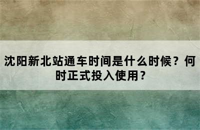 沈阳新北站通车时间是什么时候？何时正式投入使用？