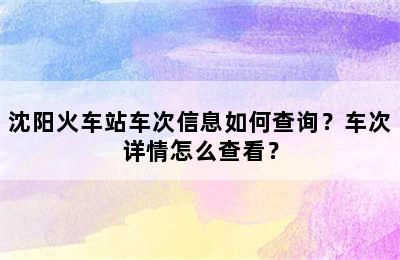 沈阳火车站车次信息如何查询？车次详情怎么查看？