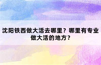 沈阳铁西做大活去哪里？哪里有专业做大活的地方？