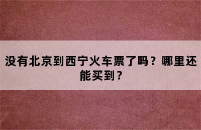 没有北京到西宁火车票了吗？哪里还能买到？