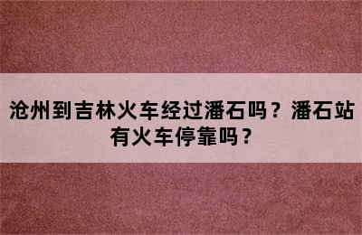 沧州到吉林火车经过潘石吗？潘石站有火车停靠吗？