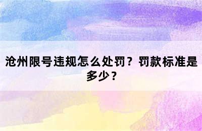 沧州限号违规怎么处罚？罚款标准是多少？