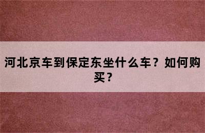 河北京车到保定东坐什么车？如何购买？