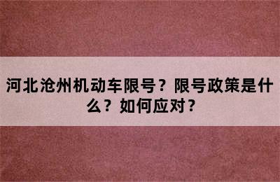 河北沧州机动车限号？限号政策是什么？如何应对？
