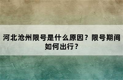 河北沧州限号是什么原因？限号期间如何出行？