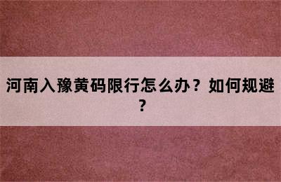 河南入豫黄码限行怎么办？如何规避？