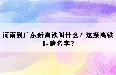 河南到广东新高铁叫什么？这条高铁叫啥名字？