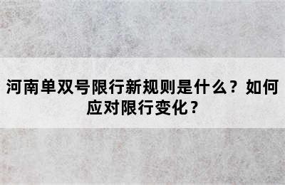河南单双号限行新规则是什么？如何应对限行变化？