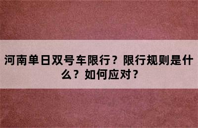 河南单日双号车限行？限行规则是什么？如何应对？