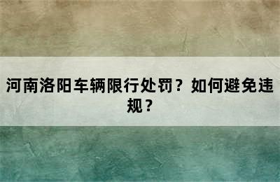 河南洛阳车辆限行处罚？如何避免违规？