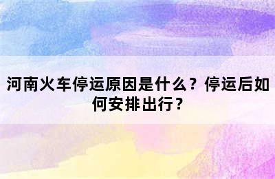 河南火车停运原因是什么？停运后如何安排出行？