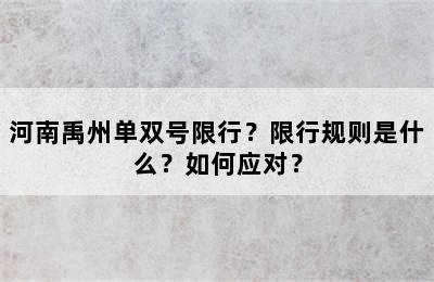 河南禹州单双号限行？限行规则是什么？如何应对？