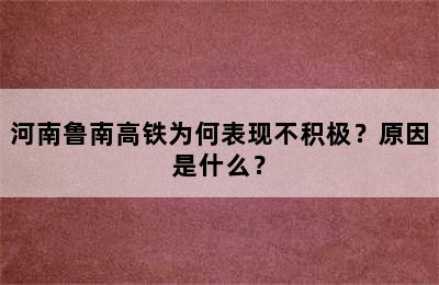 河南鲁南高铁为何表现不积极？原因是什么？
