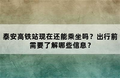 泰安高铁站现在还能乘坐吗？出行前需要了解哪些信息？
