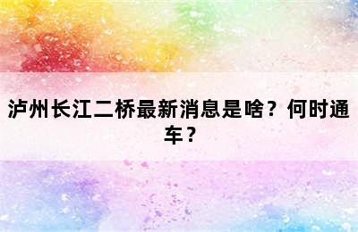 泸州长江二桥最新消息是啥？何时通车？
