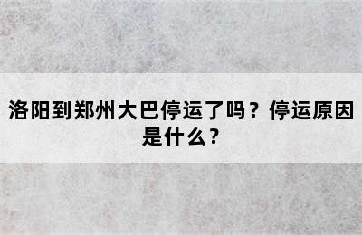 洛阳到郑州大巴停运了吗？停运原因是什么？