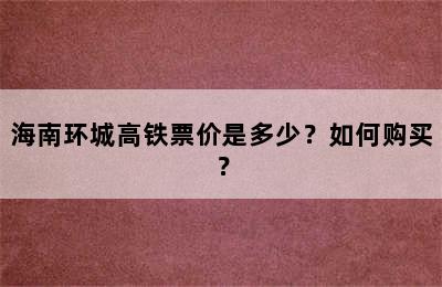 海南环城高铁票价是多少？如何购买？