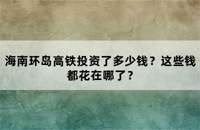海南环岛高铁投资了多少钱？这些钱都花在哪了？