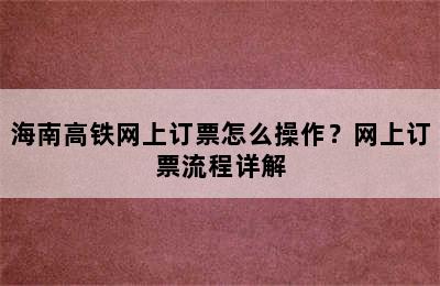 海南高铁网上订票怎么操作？网上订票流程详解