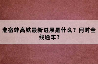 淮宿蚌高铁最新进展是什么？何时全线通车？