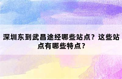 深圳东到武昌途经哪些站点？这些站点有哪些特点？