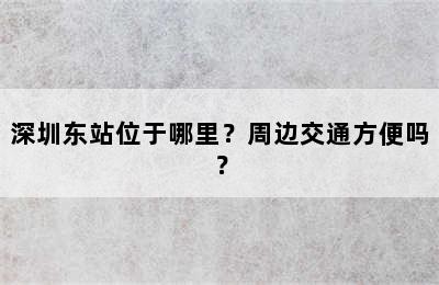 深圳东站位于哪里？周边交通方便吗？