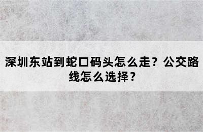 深圳东站到蛇口码头怎么走？公交路线怎么选择？