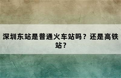 深圳东站是普通火车站吗？还是高铁站？