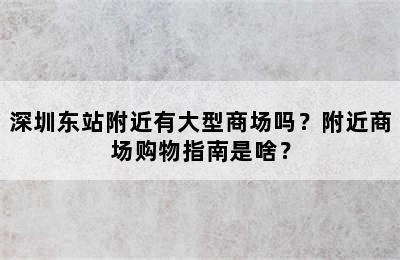 深圳东站附近有大型商场吗？附近商场购物指南是啥？