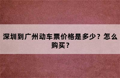 深圳到广州动车票价格是多少？怎么购买？