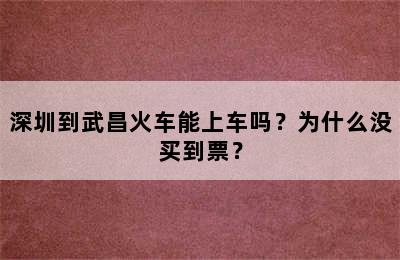 深圳到武昌火车能上车吗？为什么没买到票？