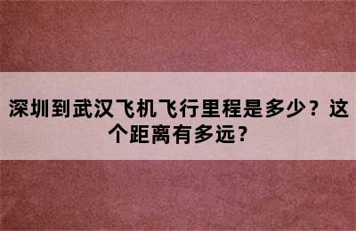 深圳到武汉飞机飞行里程是多少？这个距离有多远？