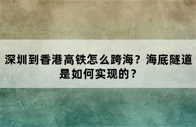 深圳到香港高铁怎么跨海？海底隧道是如何实现的？