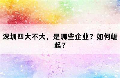 深圳四大不大，是哪些企业？如何崛起？