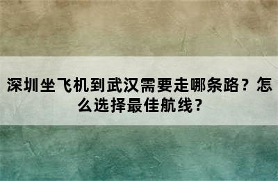 深圳坐飞机到武汉需要走哪条路？怎么选择最佳航线？