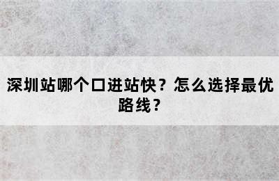 深圳站哪个口进站快？怎么选择最优路线？