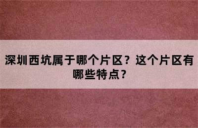 深圳西坑属于哪个片区？这个片区有哪些特点？
