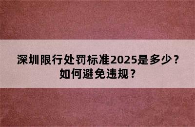 深圳限行处罚标准2025是多少？如何避免违规？