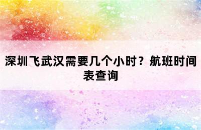 深圳飞武汉需要几个小时？航班时间表查询