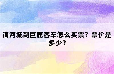 清河城到巨鹿客车怎么买票？票价是多少？