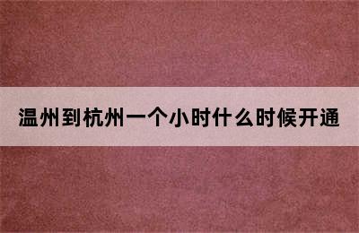 温州到杭州一个小时什么时候开通