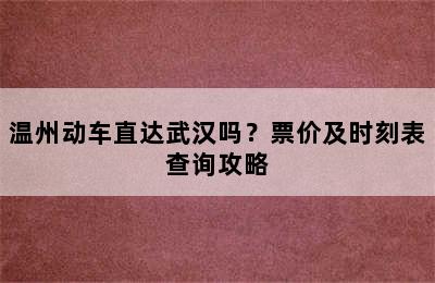 温州动车直达武汉吗？票价及时刻表查询攻略