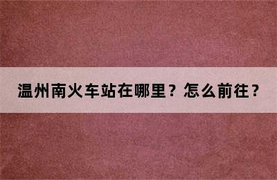 温州南火车站在哪里？怎么前往？
