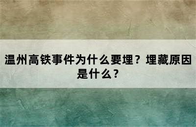 温州高铁事件为什么要埋？埋藏原因是什么？