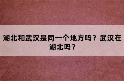 湖北和武汉是同一个地方吗？武汉在湖北吗？