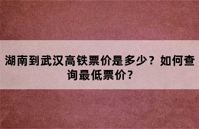 湖南到武汉高铁票价是多少？如何查询最低票价？