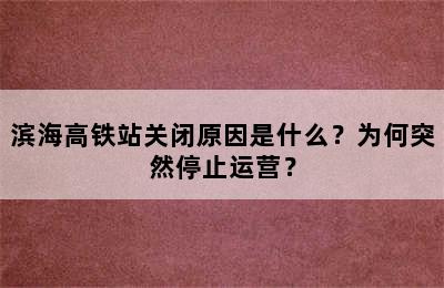 滨海高铁站关闭原因是什么？为何突然停止运营？