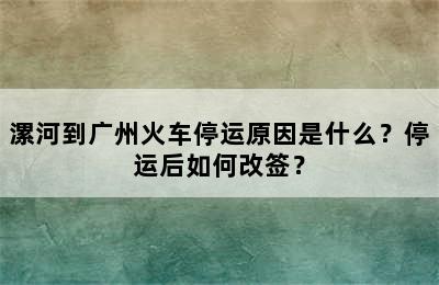 漯河到广州火车停运原因是什么？停运后如何改签？