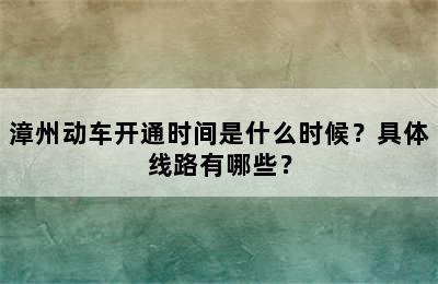 漳州动车开通时间是什么时候？具体线路有哪些？